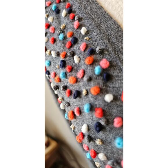 MOTH Cardigan Sweater Pom Pom Cotton Cashmere Blend Knit  Gray Womens Small‎ - Picture 2 of 7
